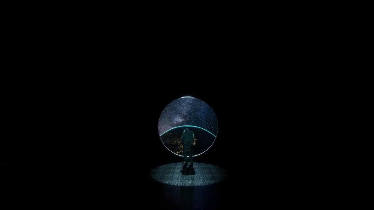 Astronaut Contemplating Earth From A Dark Space Station Window