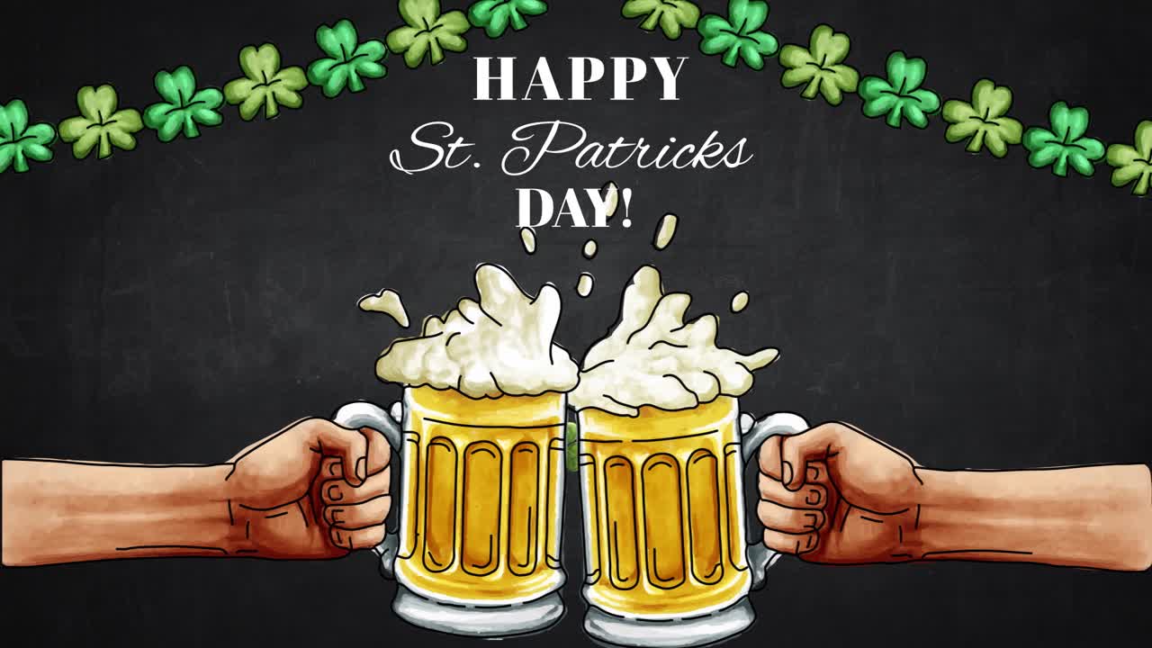 Animated St. Patrick's Day Celebration with Beer Mugs and Shamrocks