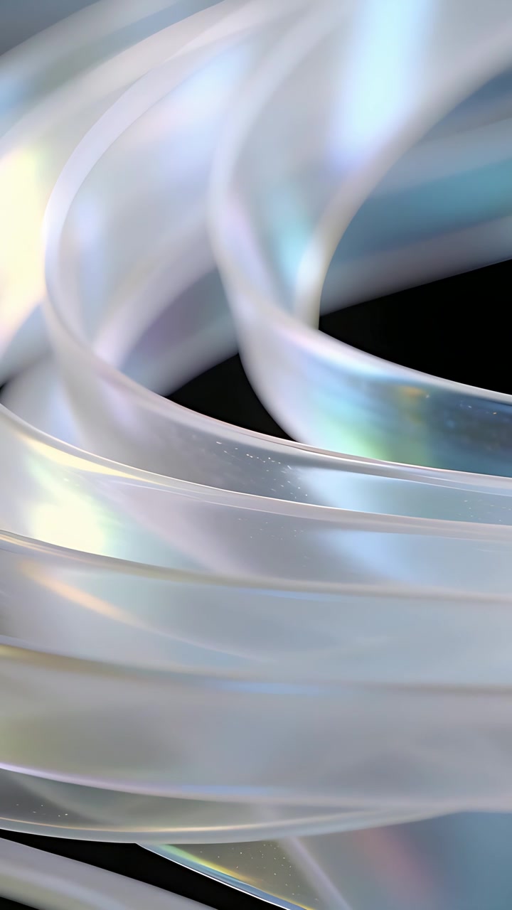 Vertical video: Panning camera revealing macro clear spirals in black studio, casting pastel glow