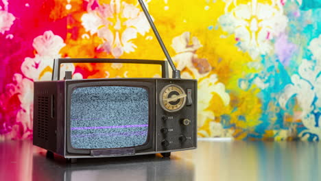 retro television with wallpaper background