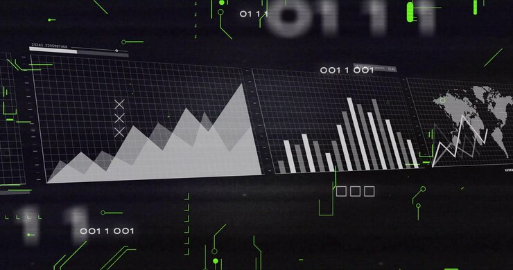 Grid plane opening and panel fading causing panels emerging charts animating, pulsing for data sync