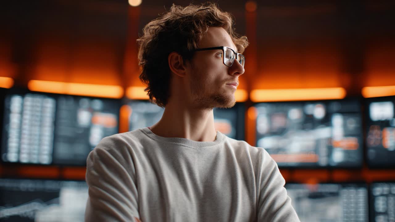Man in front of stock market monitors