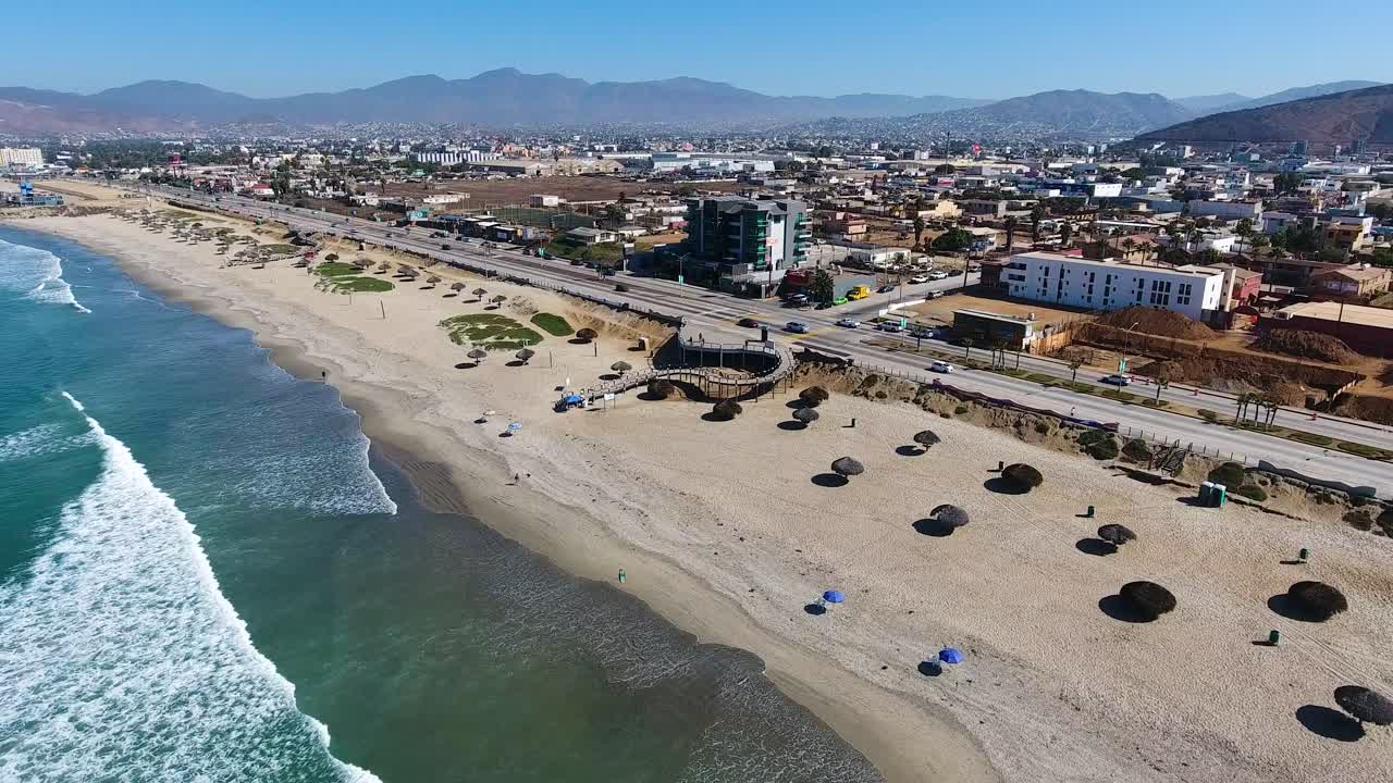 Drone shot of a Mexican city next to the beach &ldquo;Ensenada??