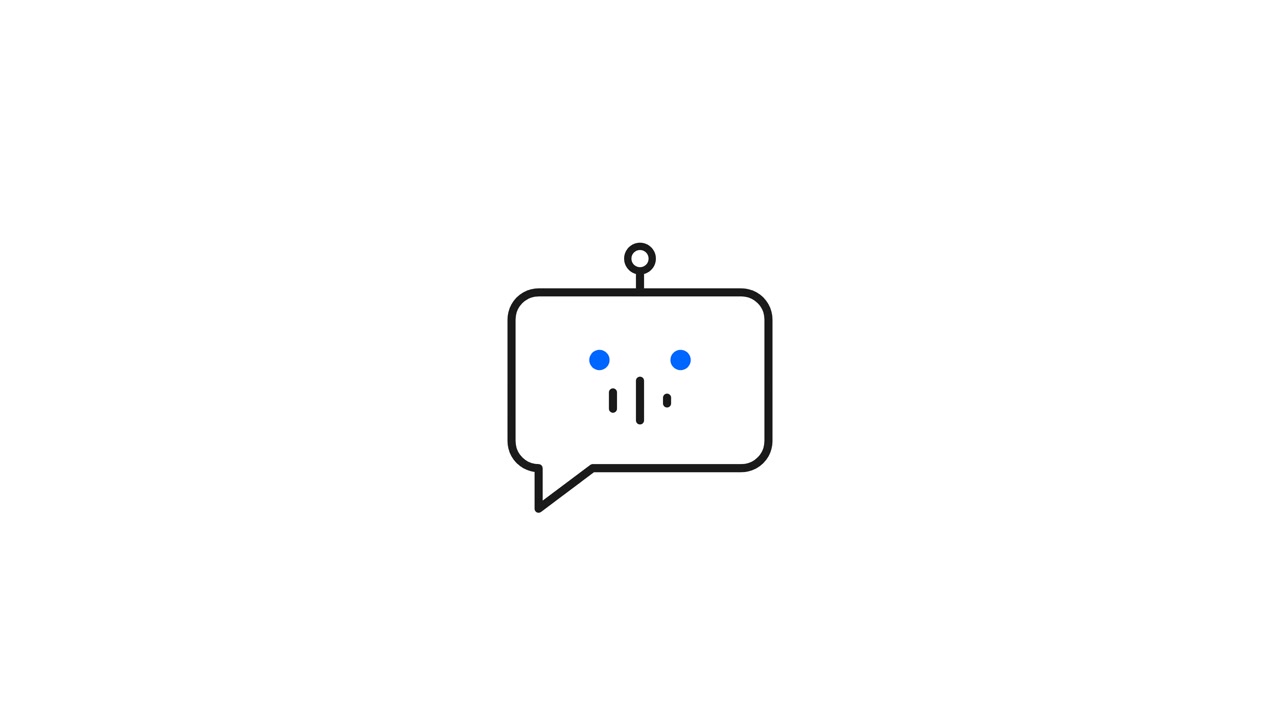 Icona animata di chatbot che parla ed elabora informazioni.
