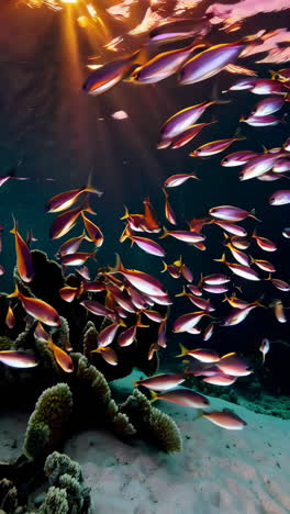 school of fish and coral reef underwater
