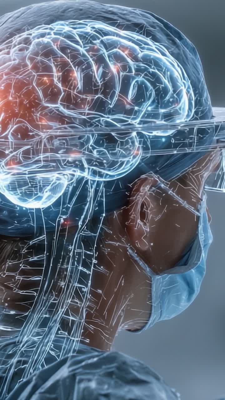 Una Visualización Avanzada del Cerebro Humano en un Contexto Médico, Resaltando Conexiones Neuronales y Procesos Cognitivos en un Entorno Estéril