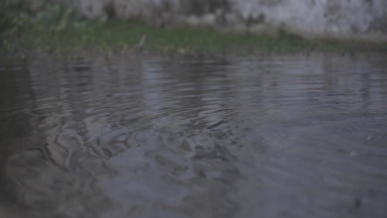 small waves of water in fountain. circles in the water