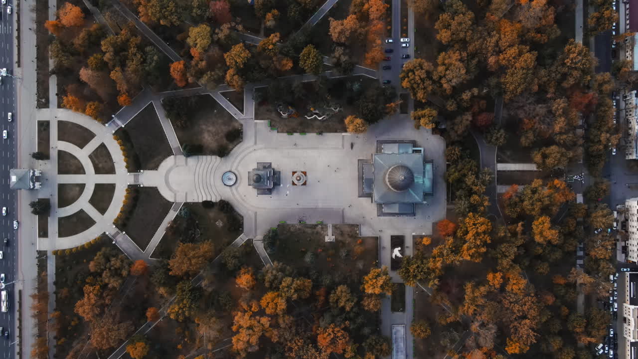 Aerial top down drone view on Chisinau city in autumn season. Nativity Cathedral. Moldova