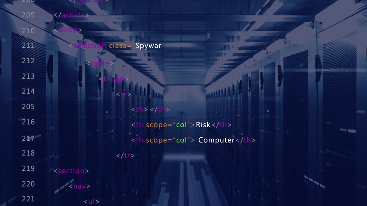 Animation of data processing over server room