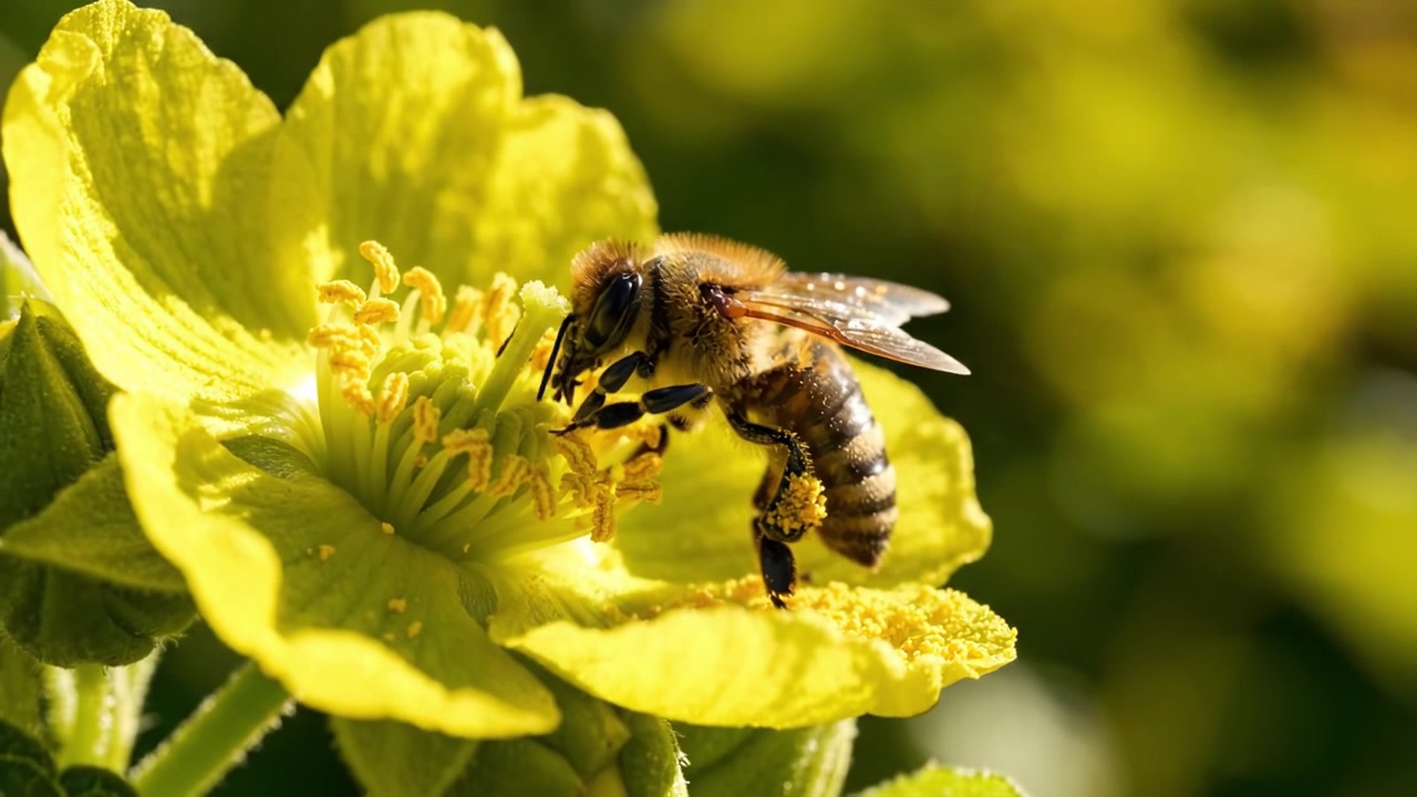 A Close-Up of a Honeybee Pollinating a Bright Yellow Flower, Showcasing the Intricate Relationship Between Insects and Plants in Nature