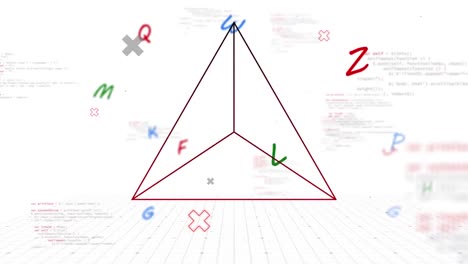 animación del procesamiento de datos, letras y figuras geométricas
