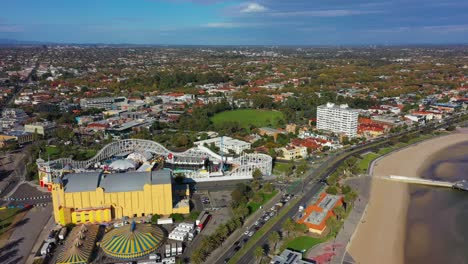 breathtaking aerial footage over st kilda beach and luna park melbourne