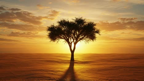 a stunning sunrise casts its warm hues behind a lone tree, set against the backdrop of a peaceful and serene landscape