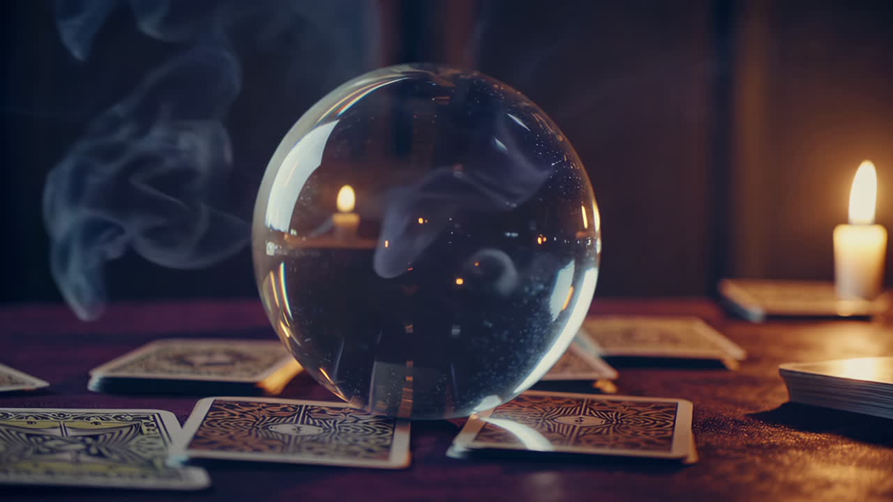 Crystal Ball with Tarot Cards and Candles