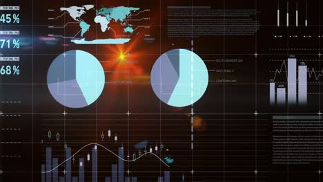 Animation-of-data-processing-over-light-trails-on-black-background