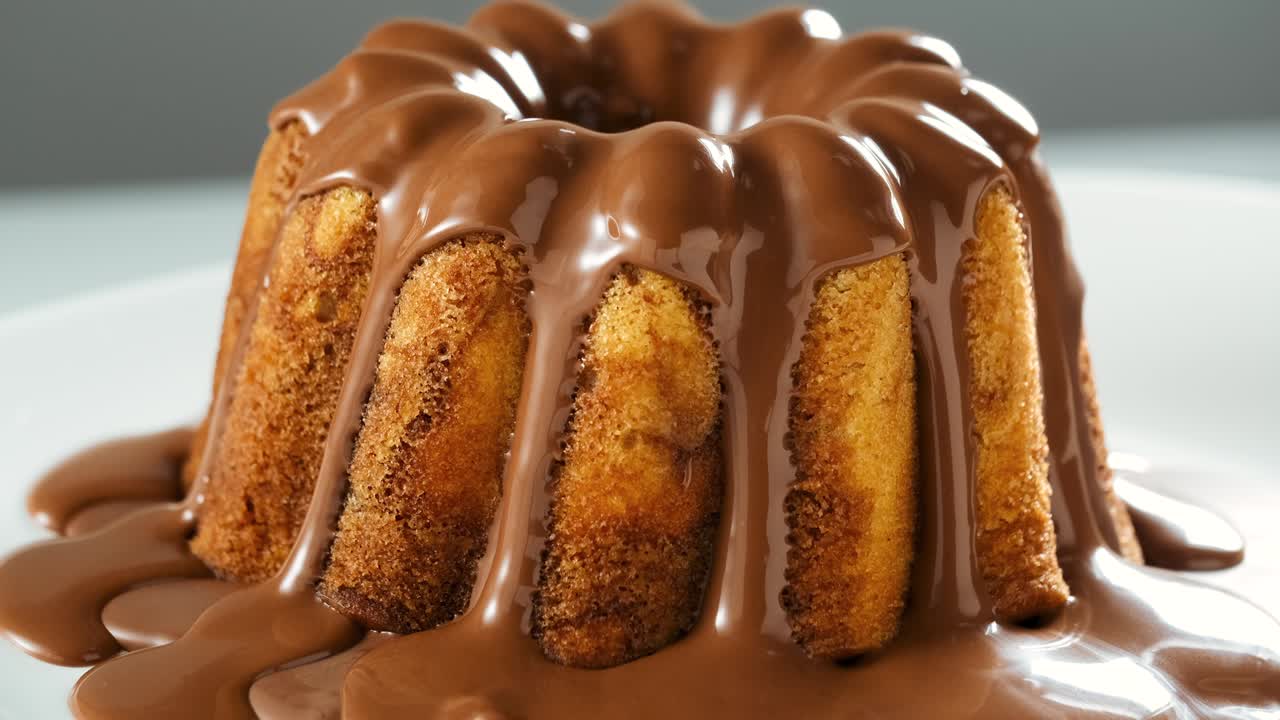 vertiendo la guinda de nougat de chocolate en el pastel de mármol