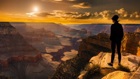 person admiring the sunset at the grand canyon