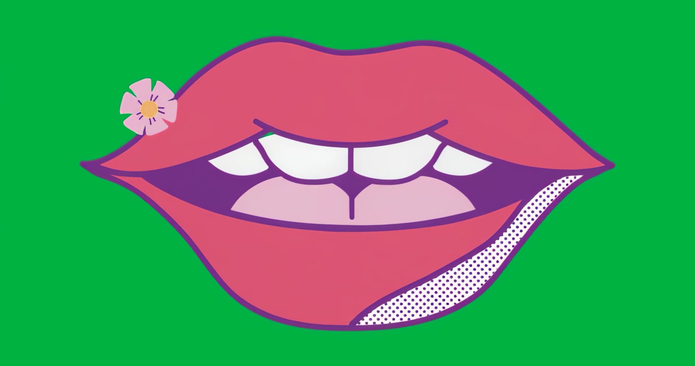 Pop-art lips illustration staying unchanged on transparent background representing branding design
