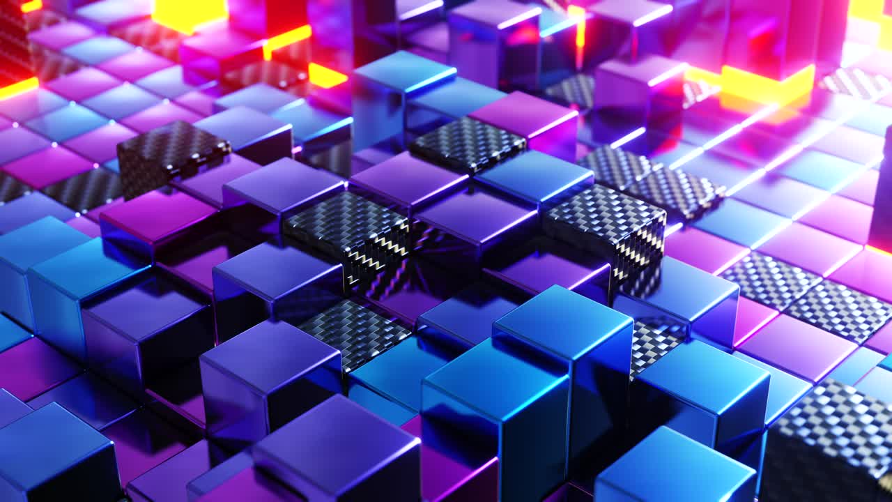 bloques púrpuras y azules en 3d. animación con bucles infinitos