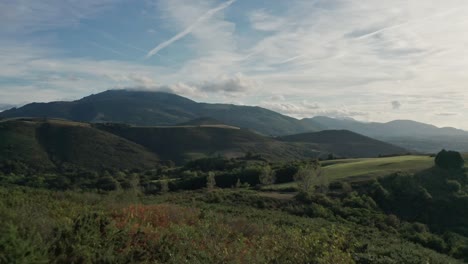 drone flying over hills in basque country