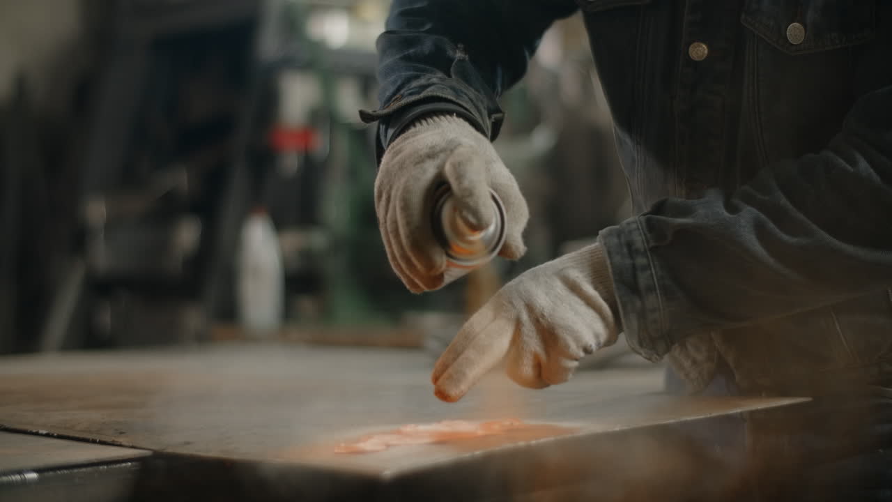 Spray Painting Metal in a Workshop