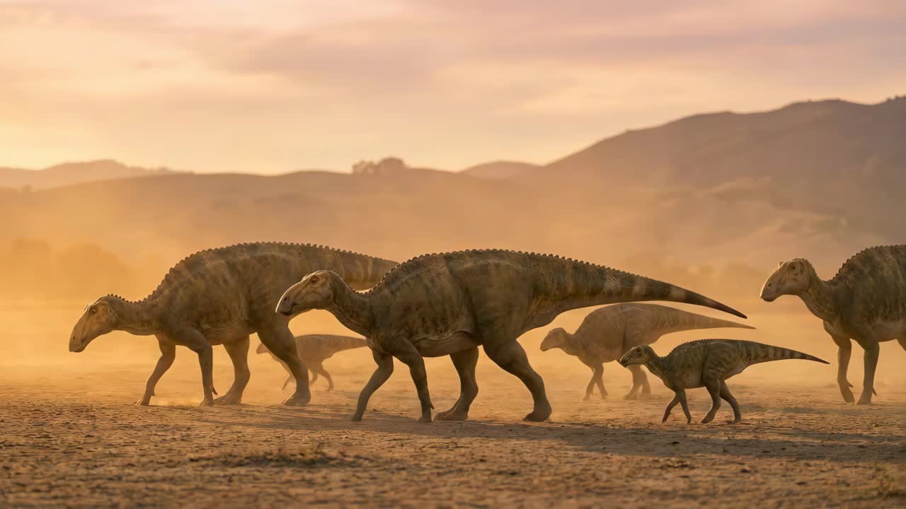 Mandria di dinosauri in un paesaggio preistorico
