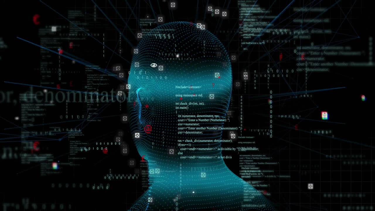 animación del procesamiento de datos sobre humano digital con íconos