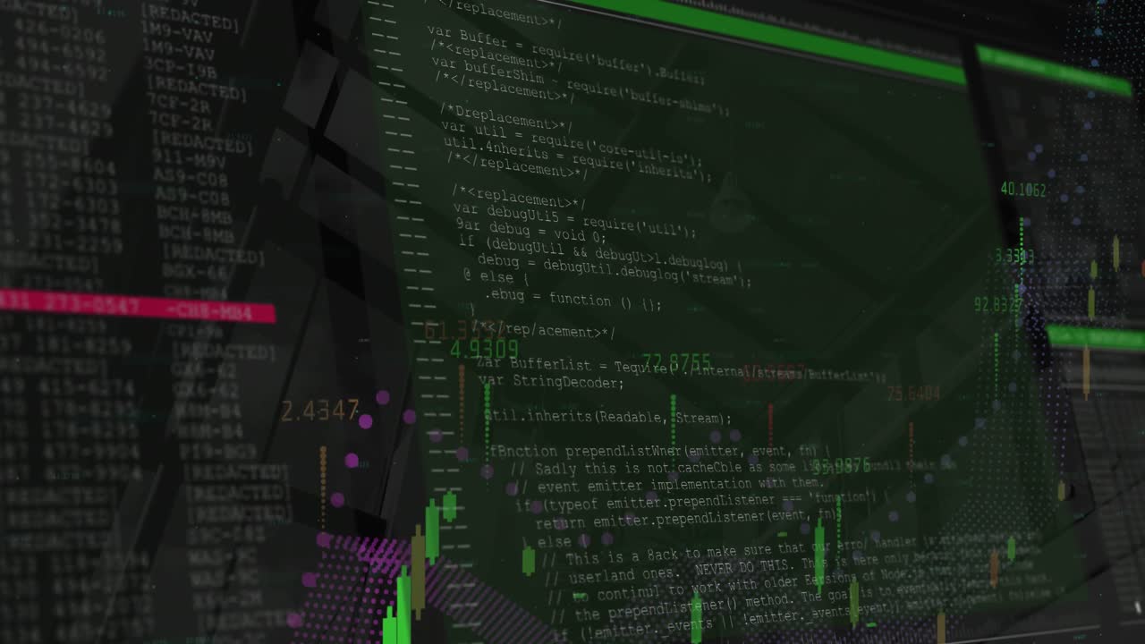 animação do processamento de dados financeiros em ecrãs sobre edifícios modernos