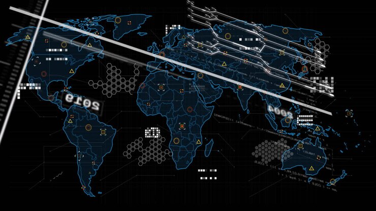 Animation of data processing over world map
