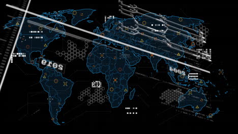 animación del procesamiento de datos sobre el mapa del mundo