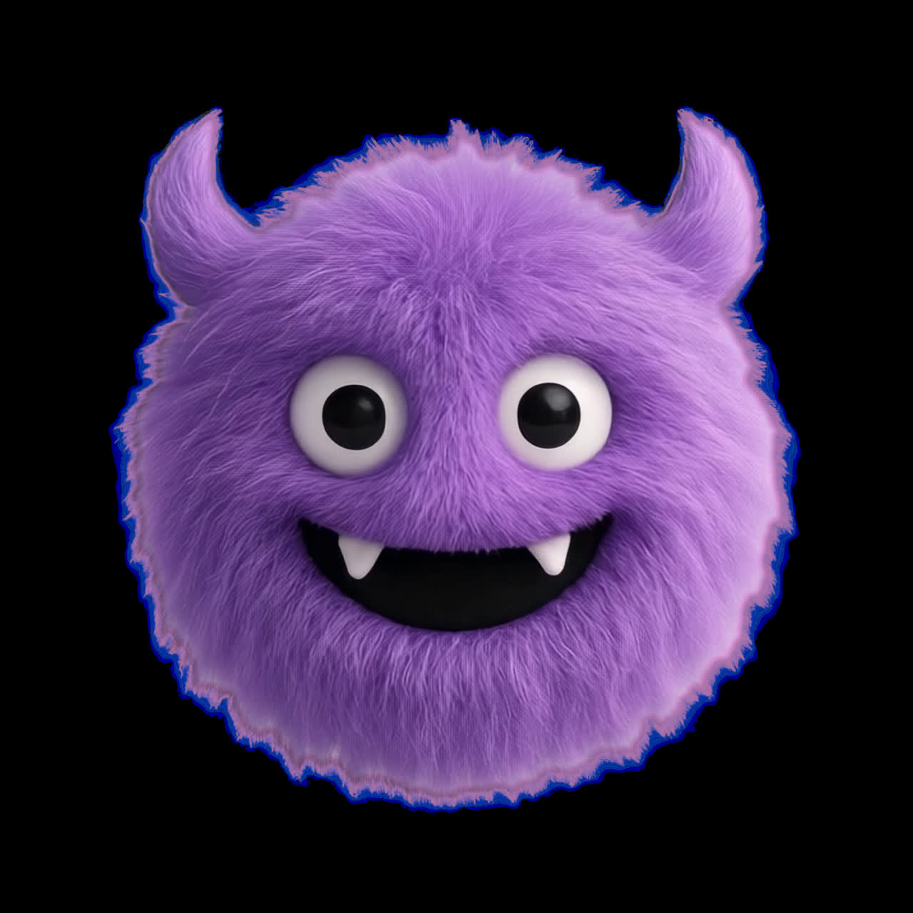 Animação de ícone de monstro roxo fofo e felpudo, ativo isolado, vídeo 4K transparente, canal alfa