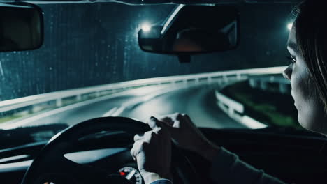 night driving on a winding road