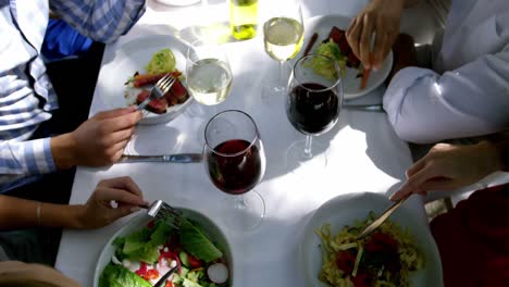 grupo de amigos disfrutando de la comida en el almuerzo al aire libre