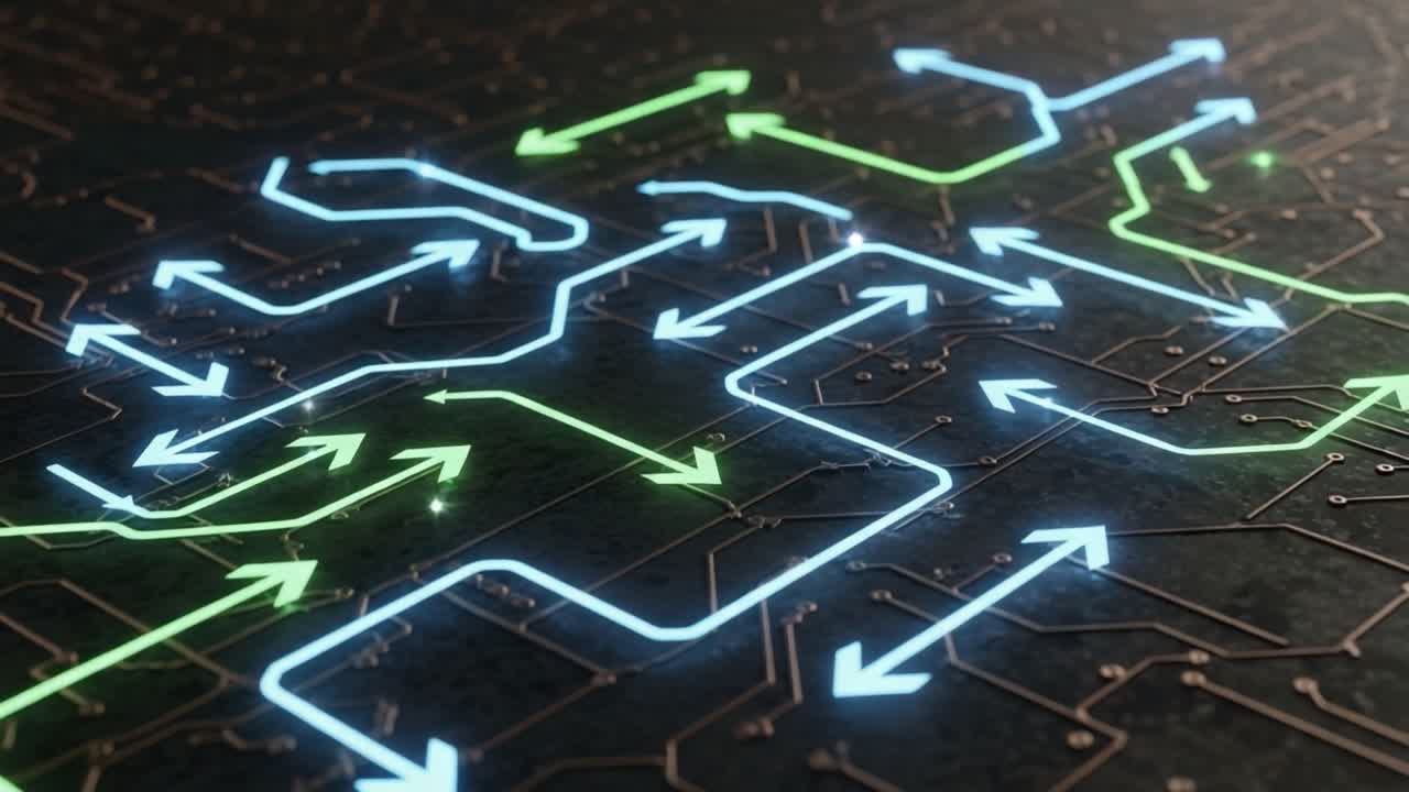 Illuminated Circuit Pathways: A Visualization of Dynamic Flow in Electronic Circuitry Representing Technology and Innovation