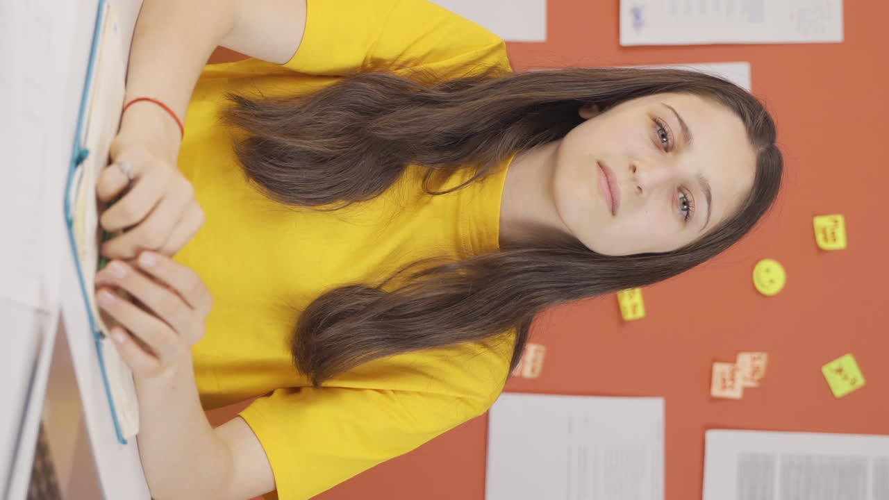 video vertical de una niña sorprendida y feliz por la noticia.