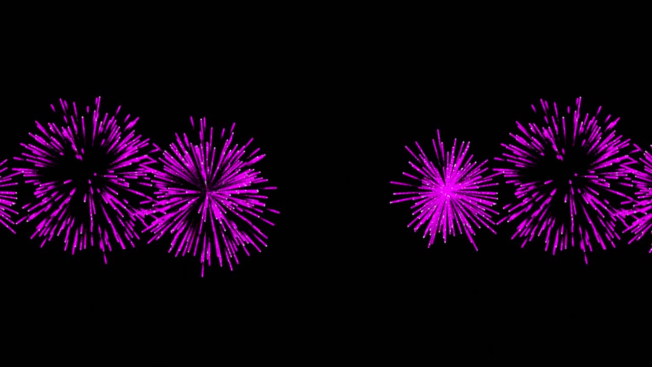 검은 바탕에 폭발하는 다채로운 크리스마스 및 새해 불꽃놀이의 애니메이션