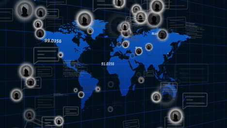 conexiones de red global y animación de puntos de datos sobre el mapa del mundo