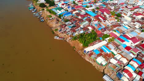 aerial phnom penh mekong river comunity flying view south east asian 4k