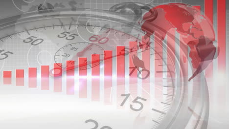 spinning globe, stopwatch and data