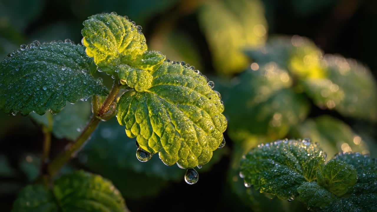 Captivating Close-up of Dew-kissed Green Leaves: A Natural Showcase of Freshness and Beauty in Nature's Delicate Details