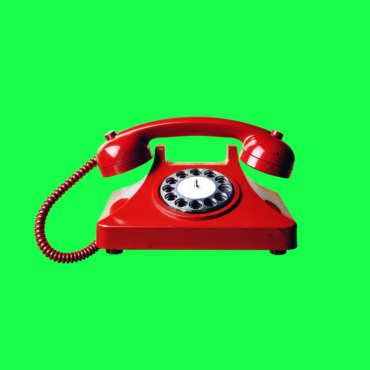 Vintage rote Wählscheibentelefon-Bildanimation, transparentes 4K-Video, Greenscreen.