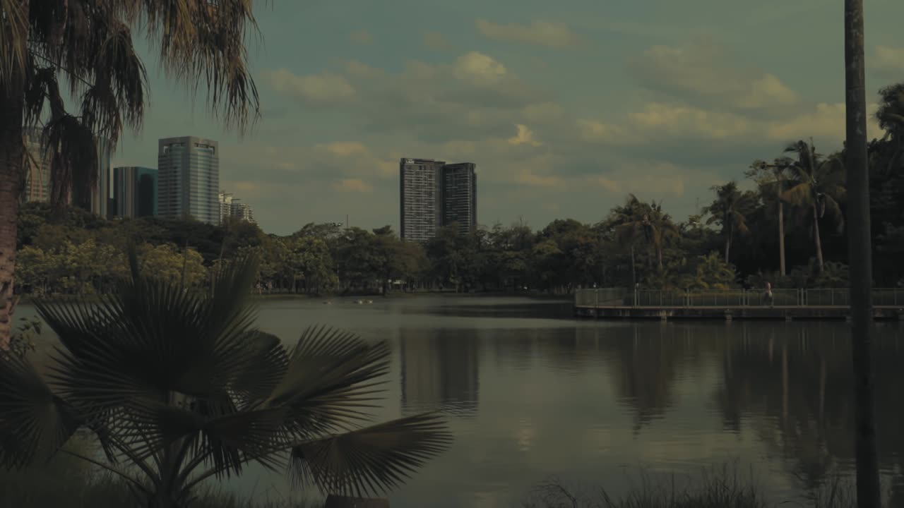 공원에서 호수를 바라보며