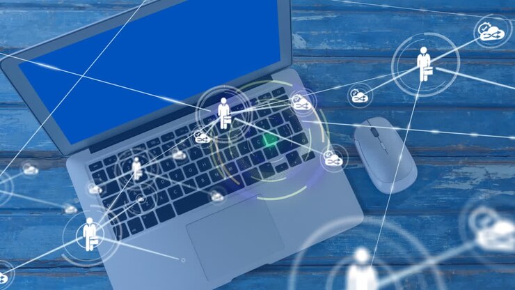 Animation of network of connections over laptop