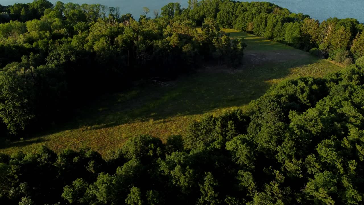 독일 브란덴부르크 의 해 가 지는 동안 호수 에 있는 작은 섬