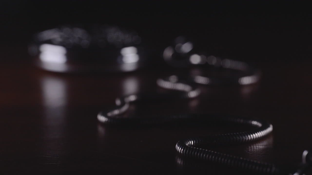 Silver Antique Old Pocket Watch Place In Wooden Table