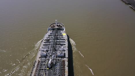 aerial view of a tanker ship on the mississippi river in new orleans