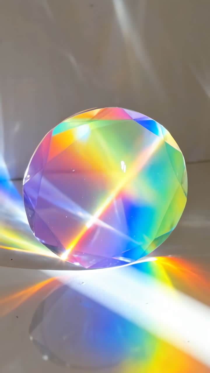 Crystal Prism Creating Rainbow Light Spectrum