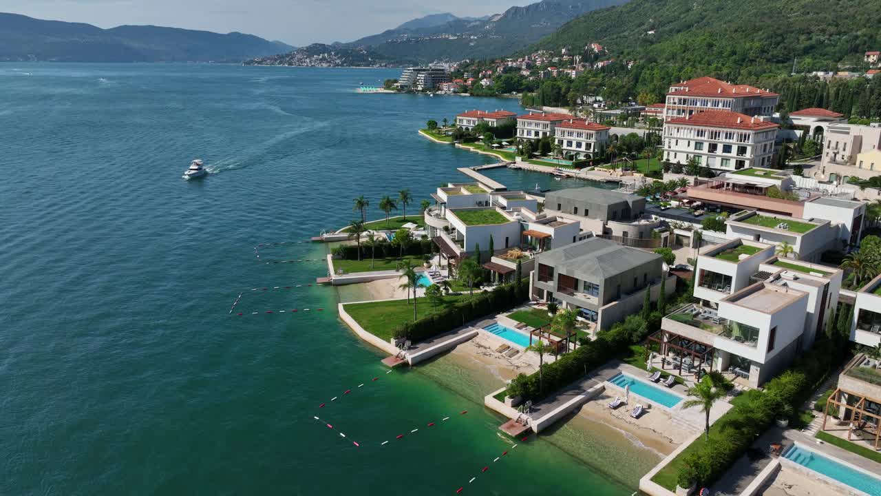 Luxury villas with private beaches in Portonovi Montenegro, aerial summer view