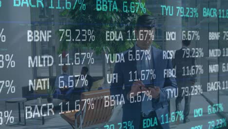 animation of financial data processing over business people