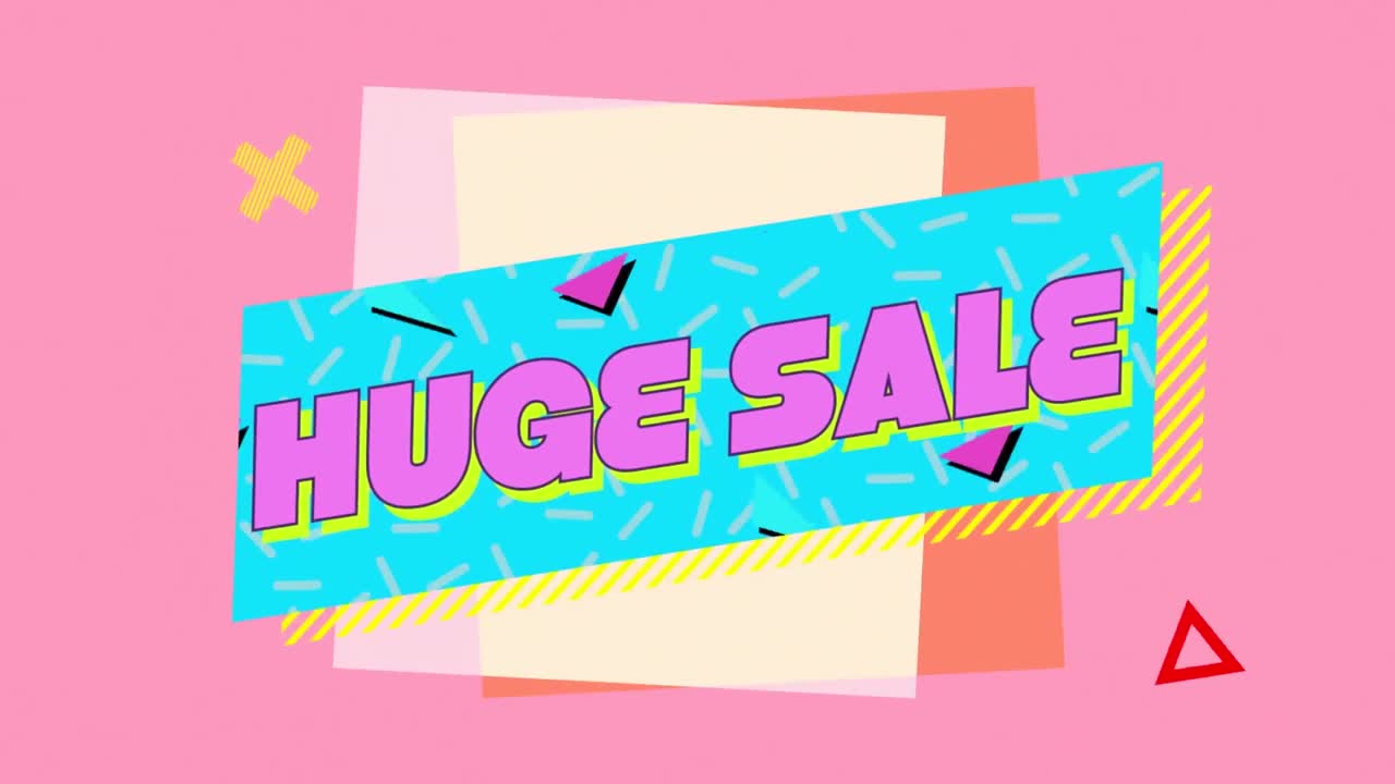 다채로운 모양 위에 거대한 판매 텍스트의 애니메이션